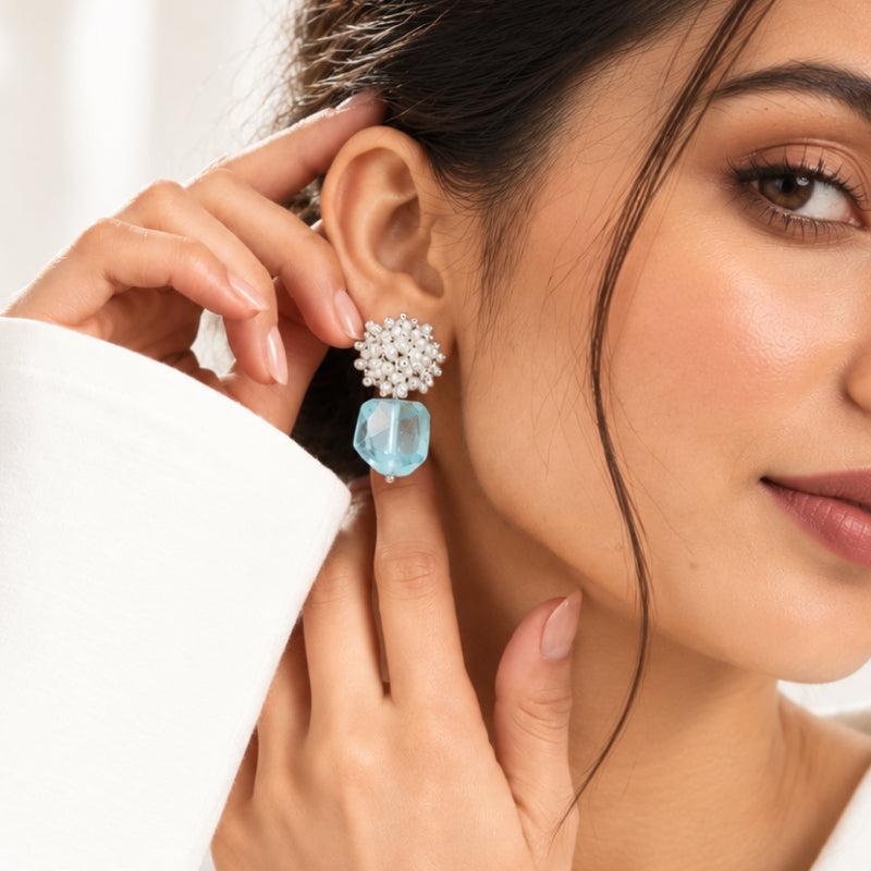 Elodie Blue Crystal Flower Earrings