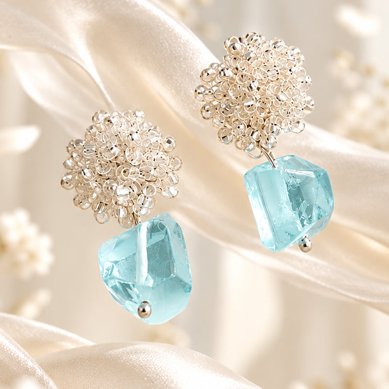 Elodie Blue Crystal Flower Earrings