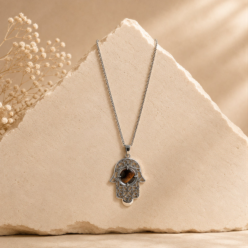 Aegis Tiger Eye Hamsa Necklace