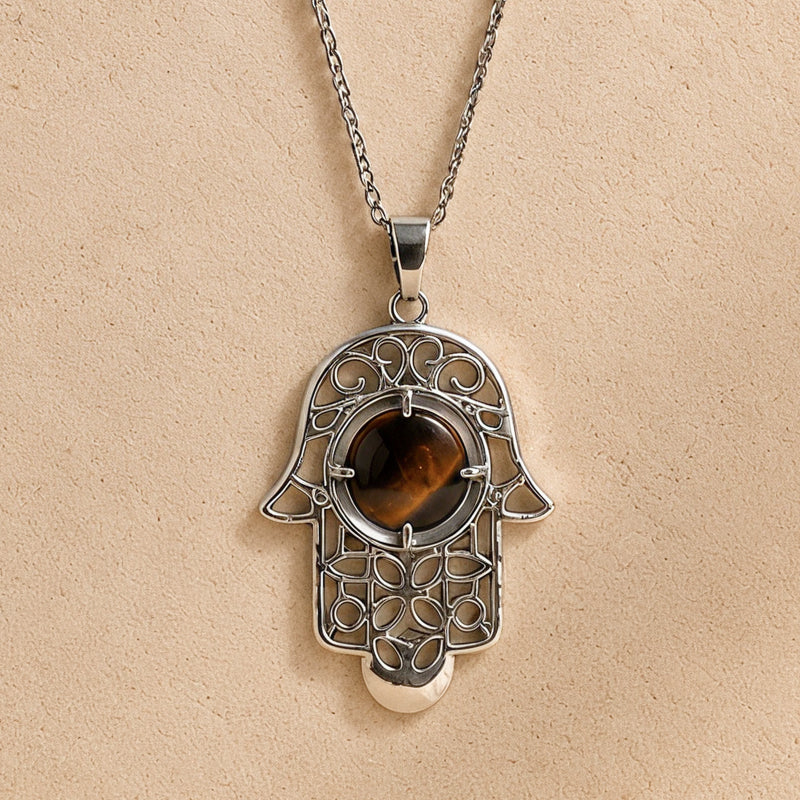 Aegis Tiger Eye Hamsa Necklace