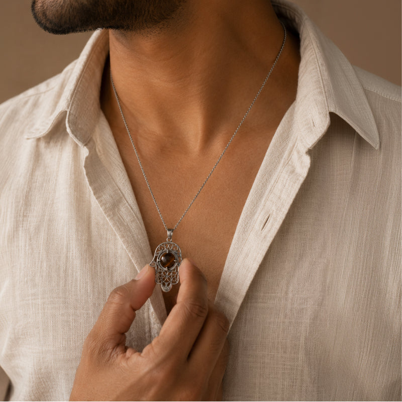 Aegis Tiger Eye Hamsa Necklace