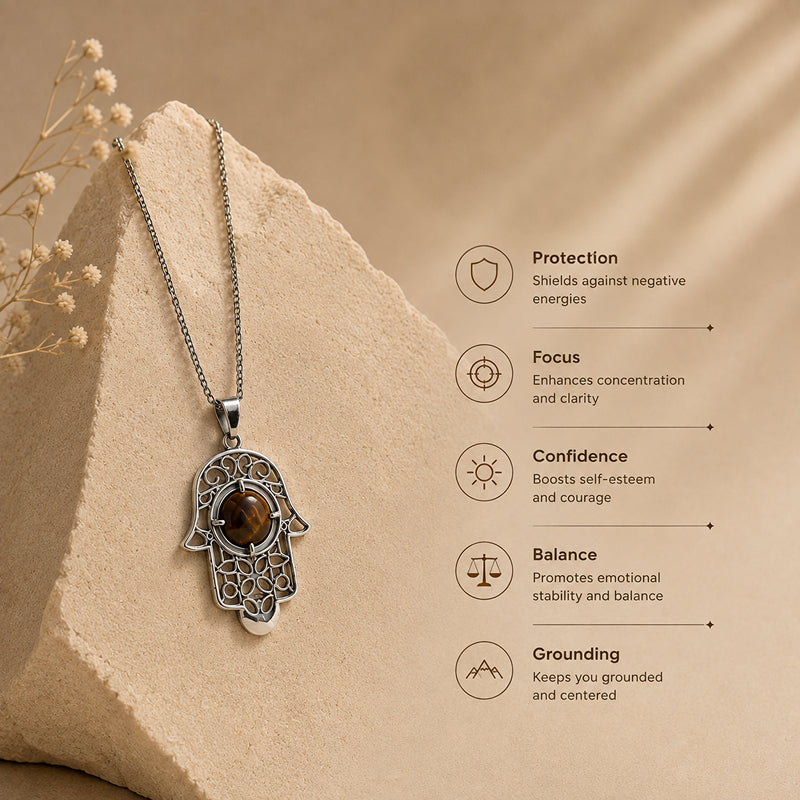 Aegis Tiger Eye Hamsa Necklace