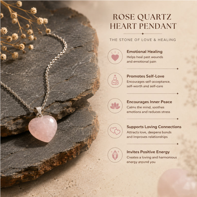 Rose Quartz Heart Pendant Necklace