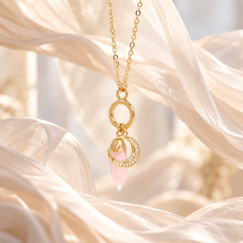 Elara Rose Quartz Moon Necklace