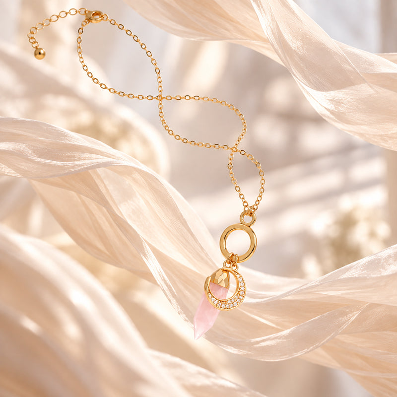 Elara Rose Quartz Moon Necklace