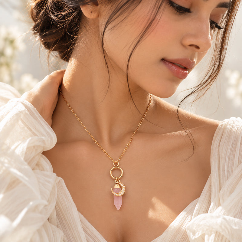Elara Rose Quartz Moon Necklace