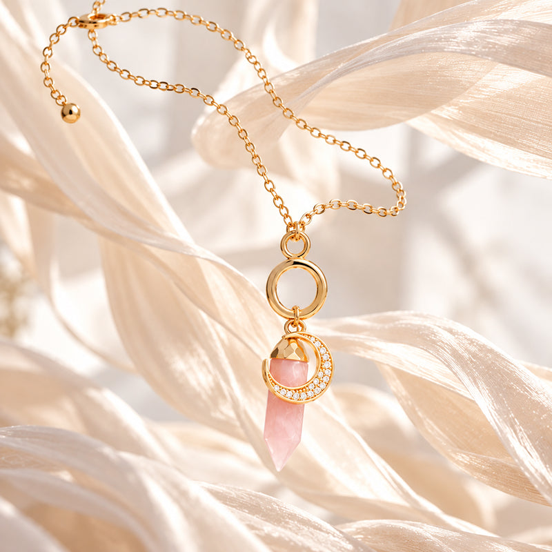 Elara Rose Quartz Moon Necklace