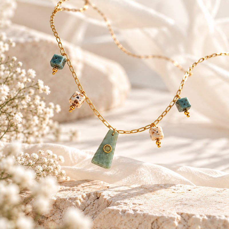 Valencia 18K real gold plated  Green Aventurine Necklace