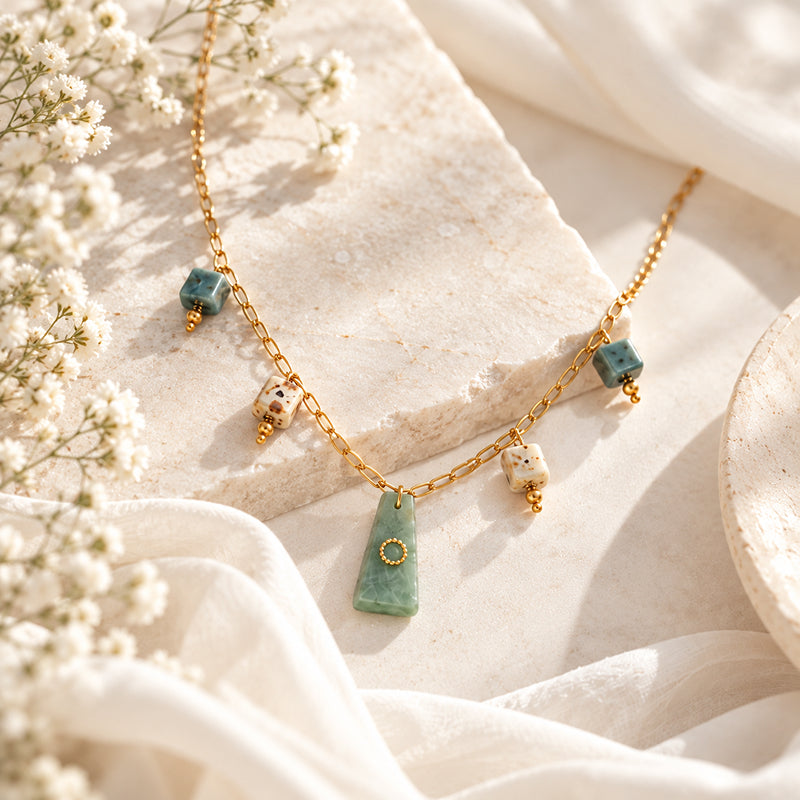Valencia 18K real gold plated  Green Aventurine Necklace